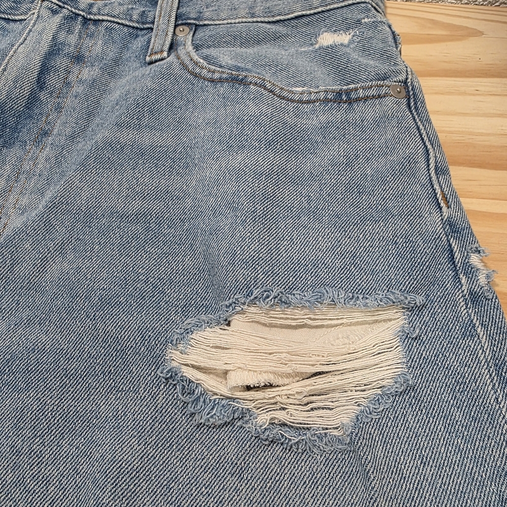 Madewell the Mom Jean Short Denim Blue Shorts Women High Rise Frayed Hem Size 29 - Picture 6 of 16